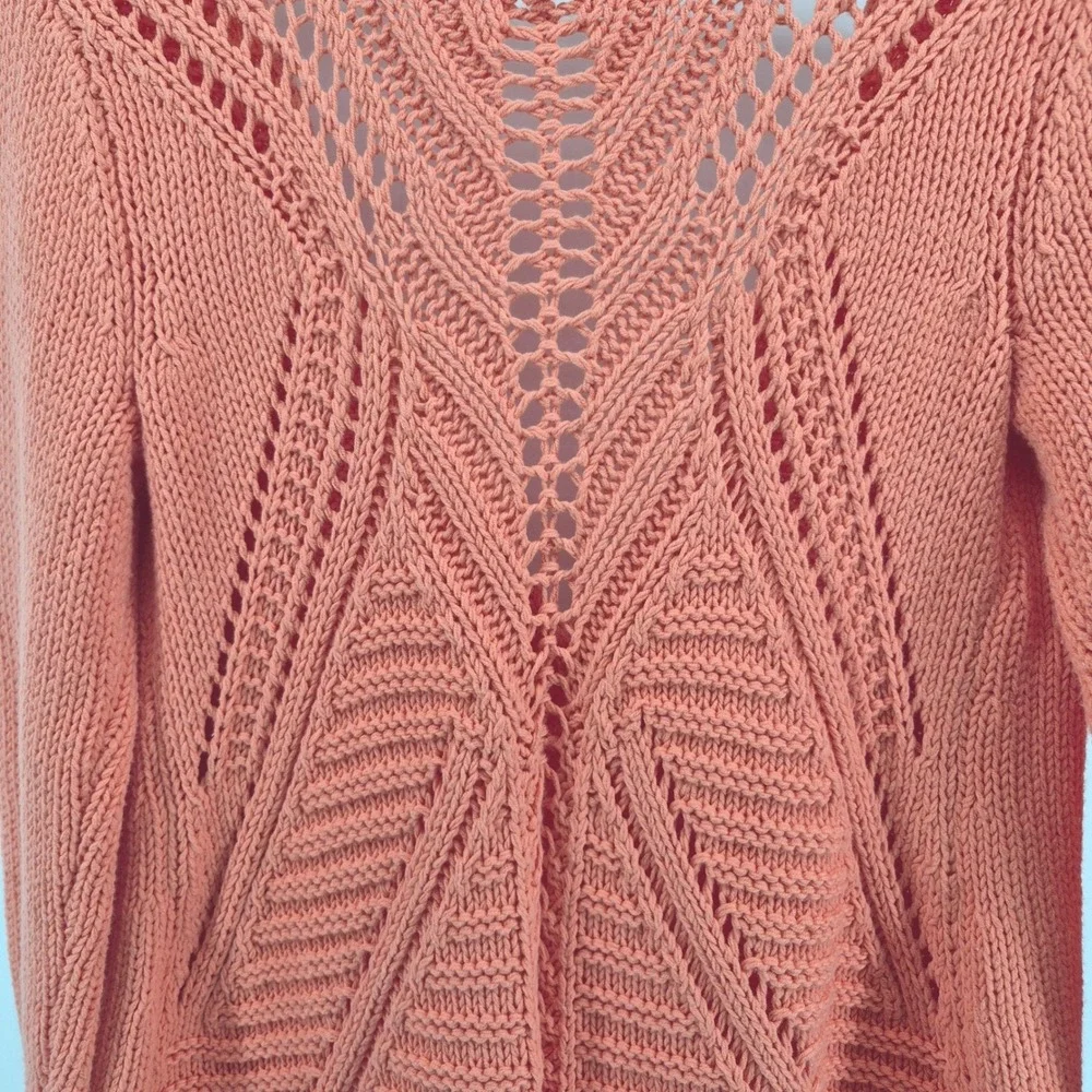Soft Surroundings Coral Orange Crochet Knit Button Front Cardigan Sweater‎ PM